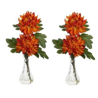 12.5 in. H Orange Mum with Bud Vase Silk Flower Arrangement (Set of 2) 1261 S2