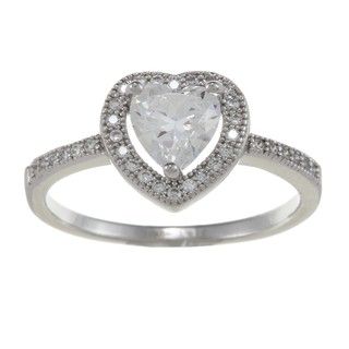 La Preciosa Sterling Silver Heart cut Cubic Zirconia Heart Ring