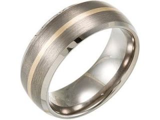 8.3MM Dura Tungsten Domed Beveled Satin Band With 14Kt Yellow Inlay Size 10