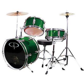 GP Percussion 3 Piece Complete Junior Drum Set, Metallic Forest Green