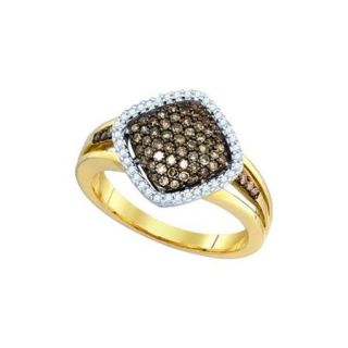 10K Yellow Gold 0.51ctw Glamorous Pave Brown Diamond Fashion Cushion Ring