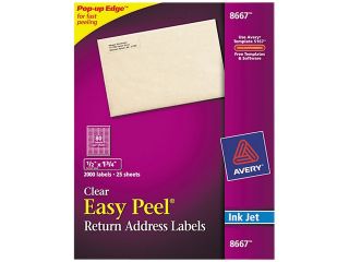 Avery 8667 Easy Peel Inkjet Mailing Labels, 1/2 x 1 3/4, Clear, 2000/Pack