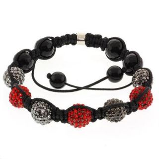 Black & Red Seven Pave Crystal Ball Adjustable Bracelet 10mm