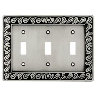 Liberty Paisley 3 Gang Toggle Switch Wall Plate   Brushed Satin Pewter 64054