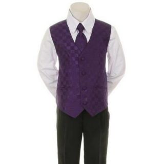 Kids Dream Purple Checkered Vest Necktie Special Occasion Boys Suit 5