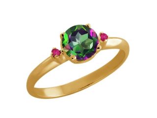 1.02 Ct Round Green Mystic Topaz Pink Sapphire Gold Plated Sterling Silver Ring