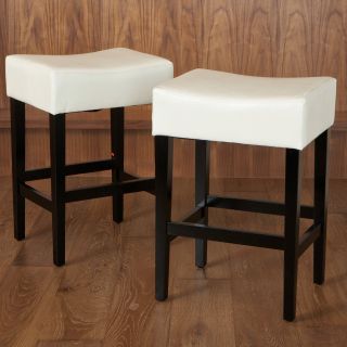 Lopez Backless Ivory Leather Counter Stools   2 Pack   Bar Stools