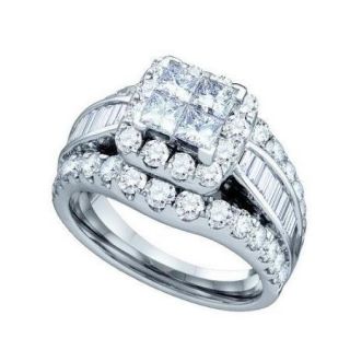 14K White Gold 1.00ctw Elegant Invisible Set Diamond Fashion Square Bridal Ring