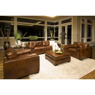 Soho 4 Piece Top Grain Leather Collection in Rustic including 1 Sofa, 2 Standard Chairs and 1 Cocktail Ottoman   Sofa Sets