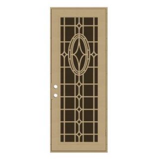 Unique Home Designs 36 in. x 96 in. Modern Cross Desert Sand Right Hand Recessed Mount Aluminum Security Door with Brown Perforated Screen 1S2506EP1DSP4A
