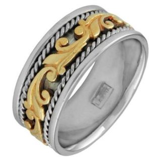 14k Two tone Men's Handmade Comfort Fit Floral Wedding Band Size 9