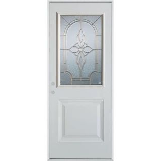 Stanley Doors 32 in. x 80 in. Traditional Brass 1/2 Lite 1 Panel Prefinished White Right Hand Inswing Steel Prehung Front Door 1300S B 32 R