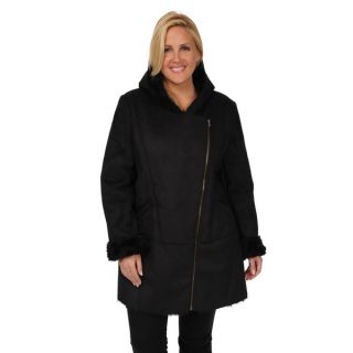 EXcelled Womens Plus Size Faux Shearling Asymmetrical Coat