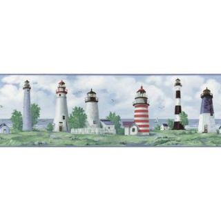 The Wallpaper Company 8 in. x 10 in. Blue Lighthouse Border Sample WC1282822S