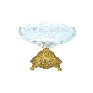 Threestar Clear Crystal/ Goldtone Footed Round Serving Bowl (8 x 11.5)