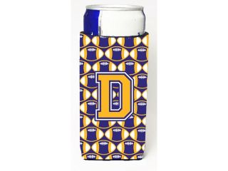 Letter D Football Purple and Gold Ultra Beverage Insulators for slim cans CJ1064 DMUK