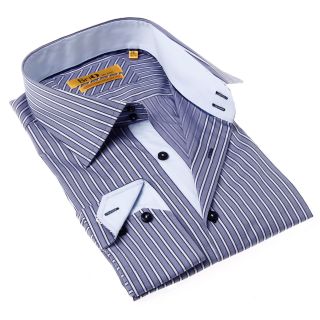 Brio Milano Mens Contemporary Fit Grey Stripe Button up Dress Shirt