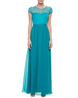 Erin by Erin Fetherston Short Sleeve Overlay Bodice Gown