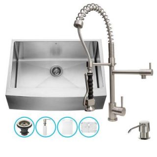 Vigo All in One Farmhouse Apron Front Stainless Steel 30 in. 0 Hole Single Bowl Kitchen Sink Set in Stainless Steel VG15275