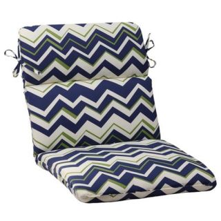 40.5" Navy Blue and Green Zig Zag Chevron Outdoor Patio Rounded Chair Cushion