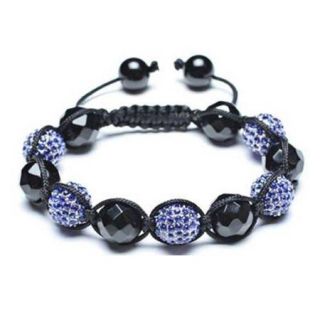 Bling Jewelry Shamballa Inspired Simulated Sapphire Faceted Simulated Onyx Bracelet 12mm Alloy