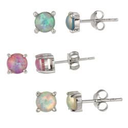 Glitzy Rocks Sterling Silver Multi colored Created Opal Stud Earring