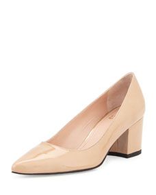 Stuart Weitzman Firstclass Chunky Mid Heel Pump, Adobe