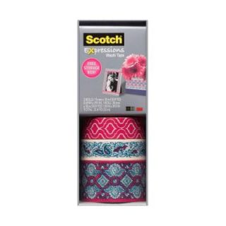 3M Scotch 0.59 in. x 10.9 yds. Pink Quatrefoil, Mint Flower, Pink Lace Expressions Washi Tape with Storage Box (Case of 36) C317 3PK QUAT