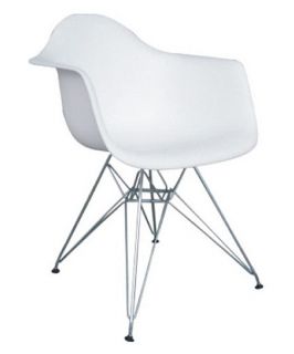 Fine Mod Wire Leg Dining Arm Chair with White Molded Plastic Seat   Dining Chairs