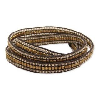 Zad Gold Toned Metal Clear Glass Beaded Double or Triple Wrap 28" Cord Bracelet