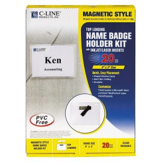 Line® Magnetic Name Badge Holder Kit, Horizontal, 4w x 3h, Clear