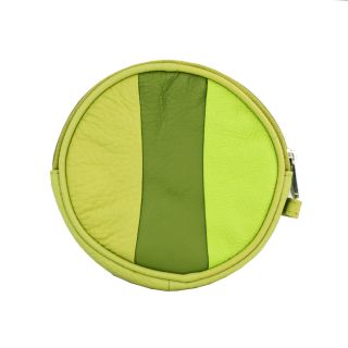 Bright green Color blocked Leather Round Zip top Compact Coin Purse