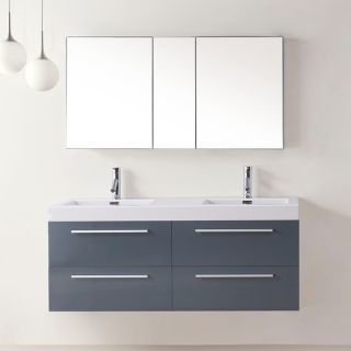 Virtu USA Finley 54 inch Grey Double Sink Bathroom Vanity Set