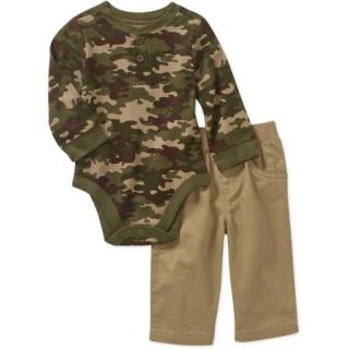 Garanimals Newborn Baby Boy Thermal Henley Bodysuit & Woven Pants Outfit Set