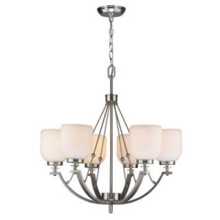 World Imports 6 Light Brushed Nickel Chandelier with White Frosted Glass Shade ES0010SBA