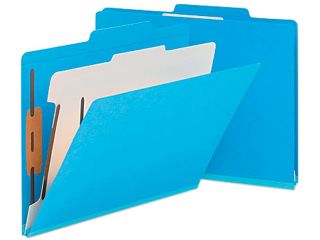 Smead 13701 Top Tab Classification Folder, One Divider, Four Section, Blue, 10/Box