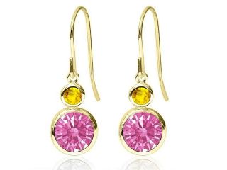 1.94 Ct Pink 14K Yellow Gold Earrings Made With Swarovski Zirconia