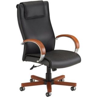 OFM Apex Executive Leather Hi Back Chair with Wood Arm and Base Accents