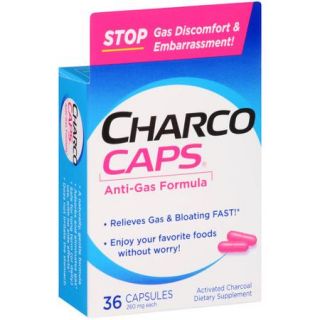 Charco Caps Anti Gas Formula Activated Charcoal Capsules, 260mg, 36 count