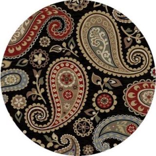 Tayse Rugs Impressions Black 5 ft. 3 in. Transitional Round Area Rug 7813  Black  6 Round