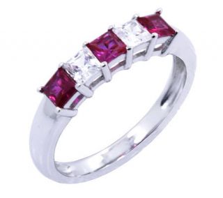 Diamonique & Simulated Ruby Ring, Platinum Clad —