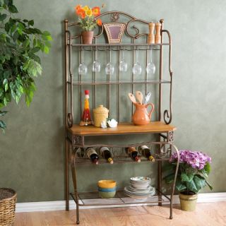 Southern Enterprises Decorative Bakers Rack with Wine Storage