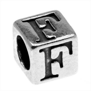 Lead Free Pewter Alphabet Bead, Letter 'F' 5.5mm Cube, 1 Piece, Antiqued Silver