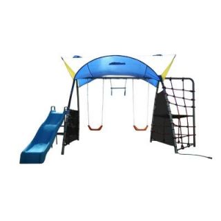 IronKids Challenge 300 Refreshing Mist Swing Set with Rope Climb and Expanded UV Protective Sunshade 8200