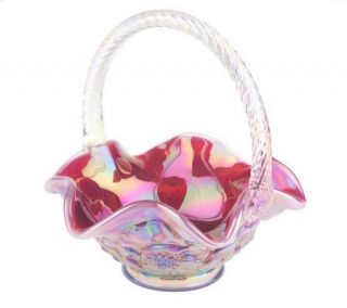 Fenton Art Glass Plum Opalescent Waterlily Basket —