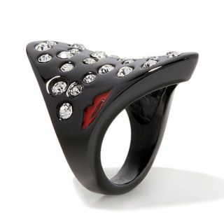 Sigal Style Hematite tone Crystal Shield Ring   7665943
