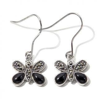 Black Marcasite and Onyx "Butterfly" Sterling Silver Drop Earrings   7769291