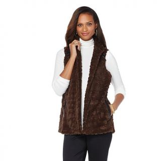 Slinky® Brand Faux Fur Vest with Faux Leather Trim   7908690