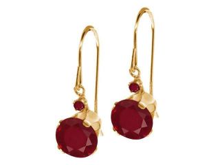 2.14 Ct Round Red Ruby 14K Yellow Gold Earrings