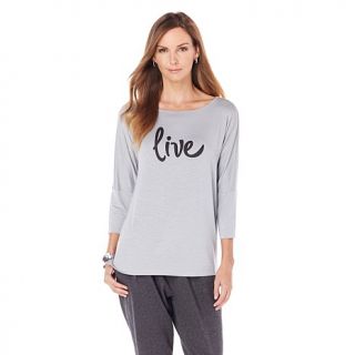 OFF AIR by Giuliana Boat Neck Top with Screen Print Quote   7788299